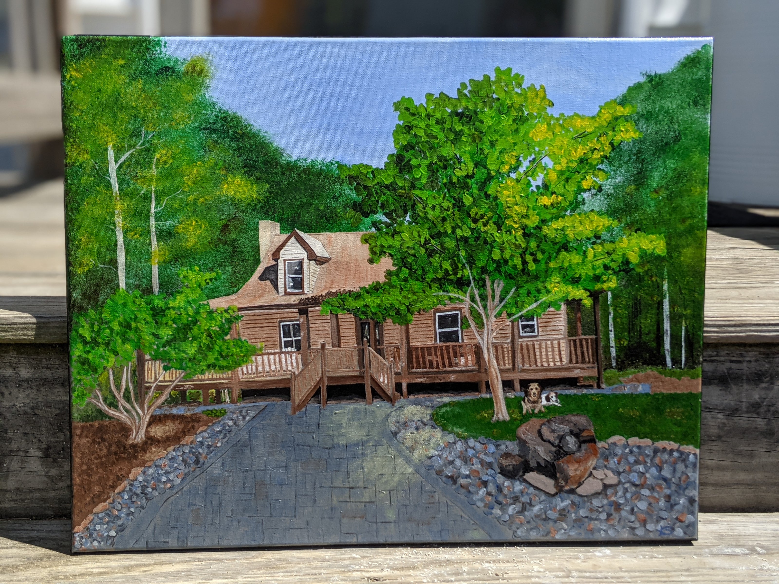 painting of log cabin home