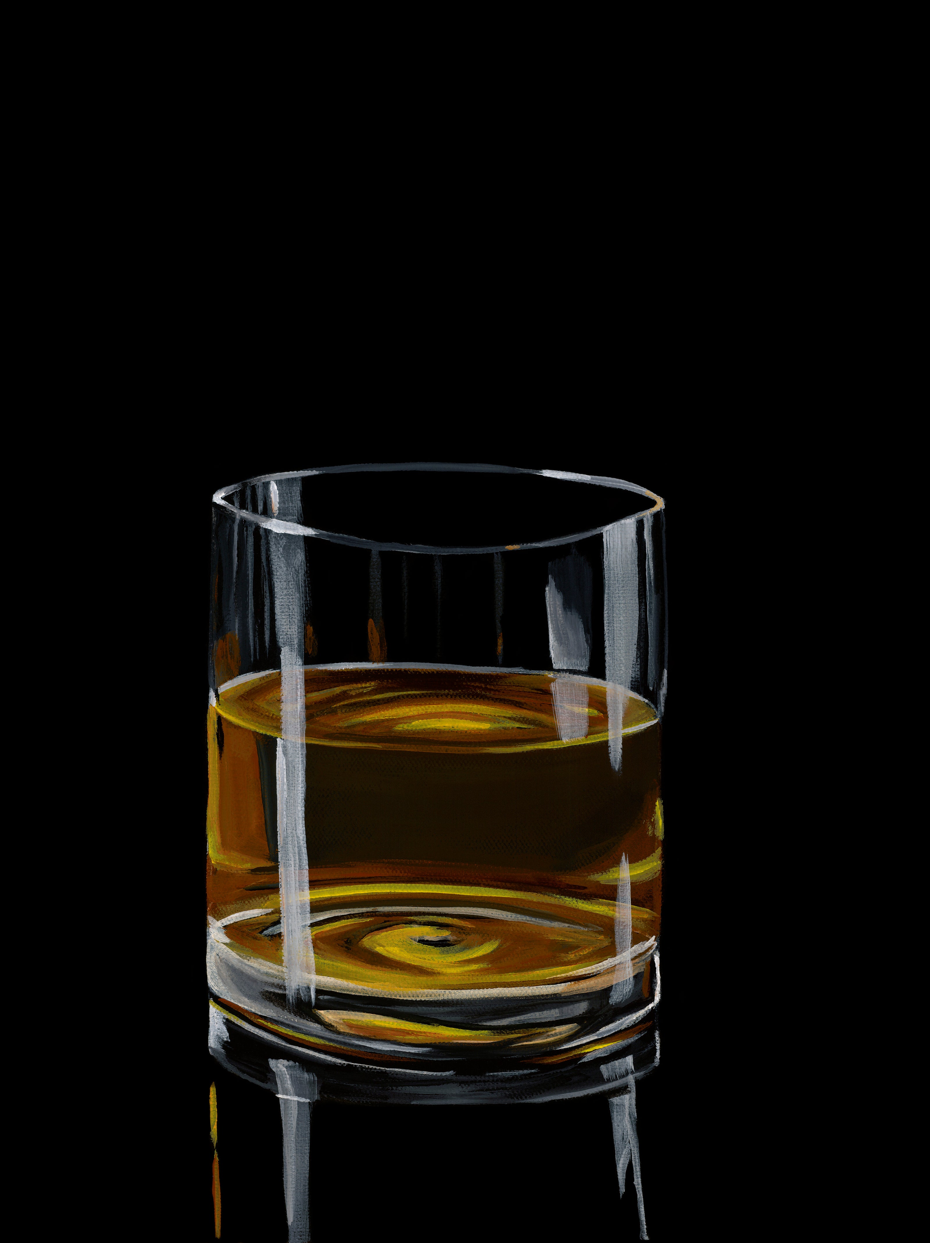 realism painting of whiskey glass