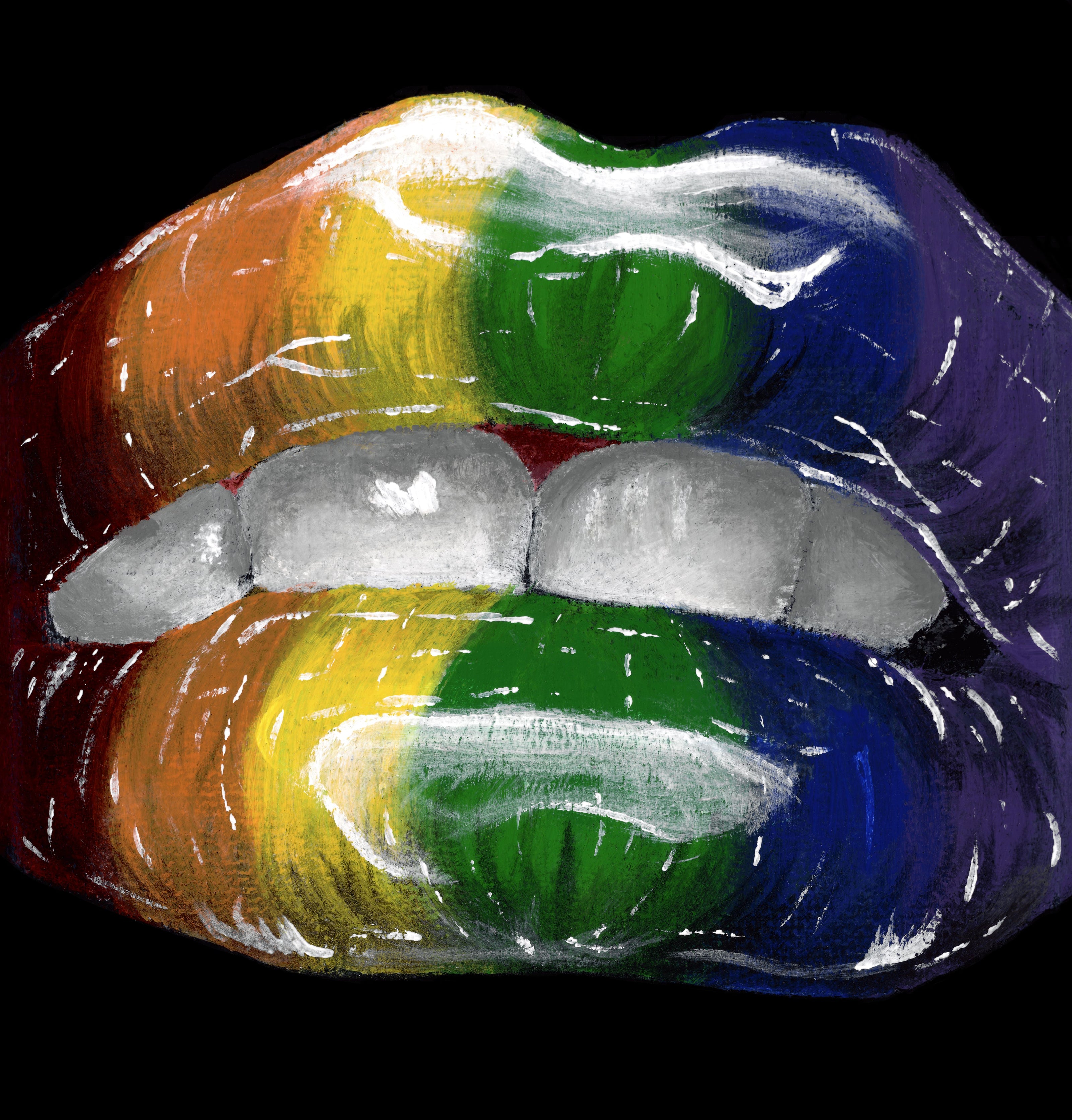 painting of rainbow parted lips