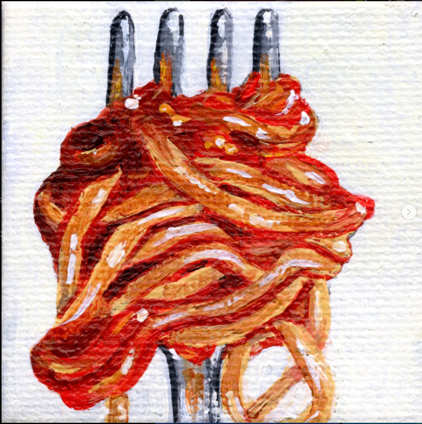 painting of spaghetti noodles on fork