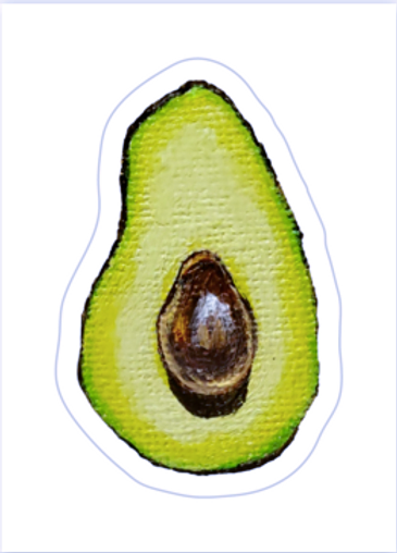 Hand painted sliced open green avocado with brown pit vinyl sticker Kellie Sansone Creates