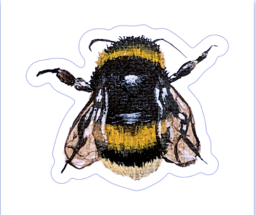 Hand painted bee with black and yellow stripes, wings pulled down, feelers and multiple legs vinyl sticker Kellie Sansone Creates