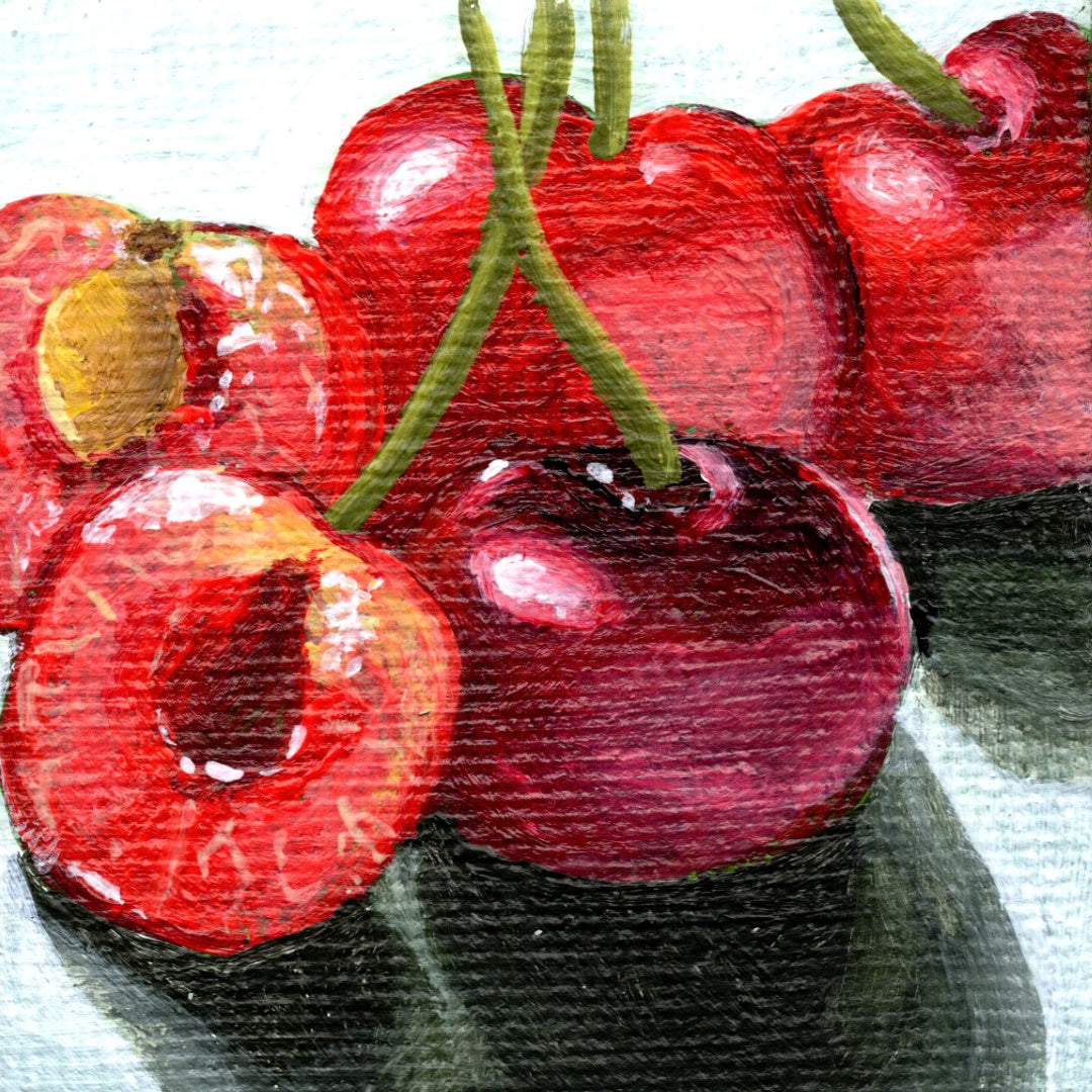 painting of cherries on a white background canvas