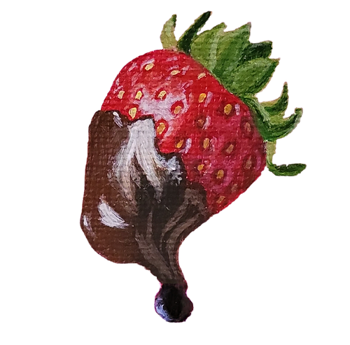 Hand painted ripe red strawberry, green leaves, chocolate dripping vinyl sticker Kellie Sansone Creates