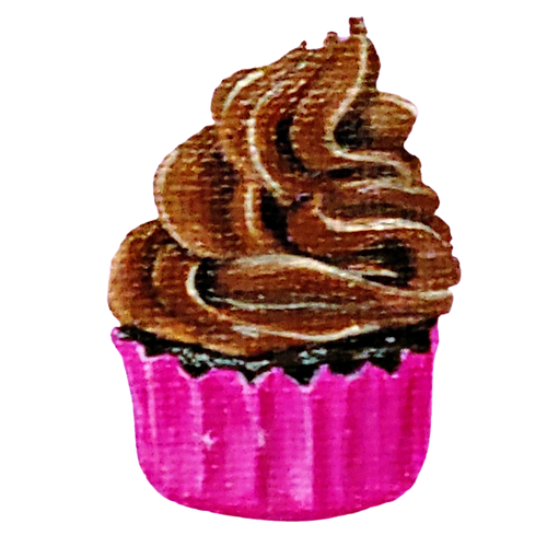 Hand painted chocolate cupcake with choclate frosting in a hot pink cupcake liner vinyl sticker Kellie Sansone Creates