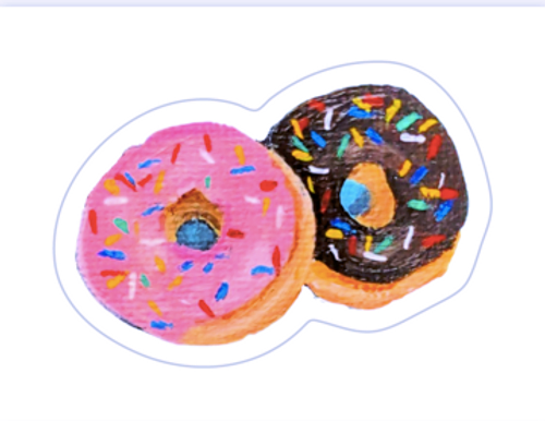 Hand painted yeast donuts with pink and chocolate forsting and colorful sprinkles vinyl sticker Kellie Sansone Creates