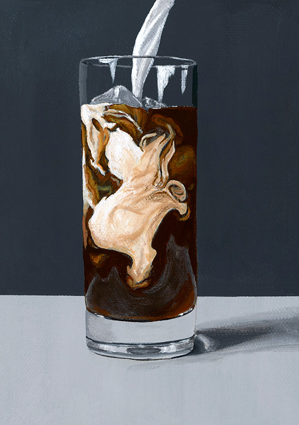 Iced Coffee original acrylic artwork cream pouring into coffee swirl