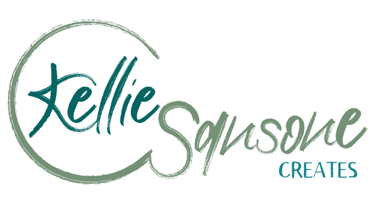 Kellie Sanson Creates logo, dark teal blue and sage green in paint-like script font