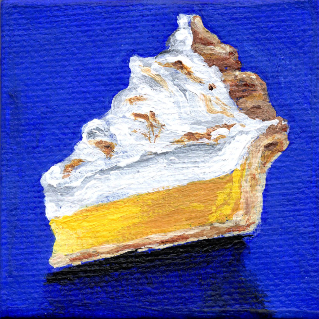 lemon meringue pie on blue canvas painting