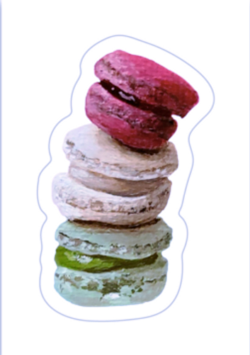 Hand painted pink, white, and green macarons in a stack vinyl sticker Kellie Sansone Creates