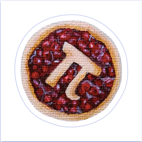 Hand painted overhead view of cherry pie with crust topping in shape of pi symbol vinyl sticker Kellie Sansone Creates