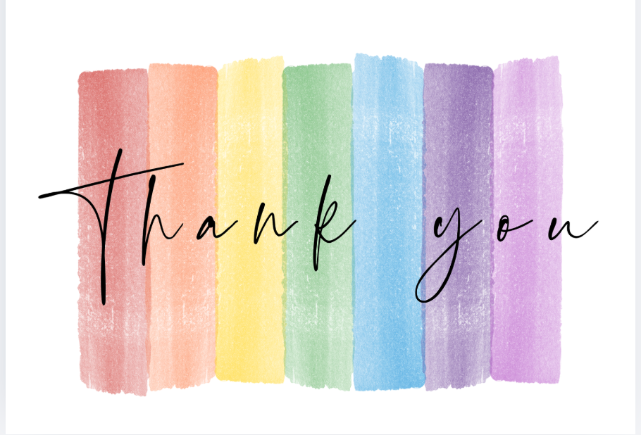 Colorful striped pattern with 'Thank you' text on a white background