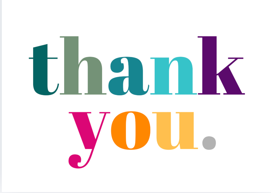 Colorful 'thank you' text on a white background